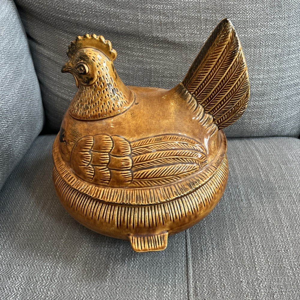 Vintage 1960's California Pottery Large Ceramic Chicken Soup Server Rare